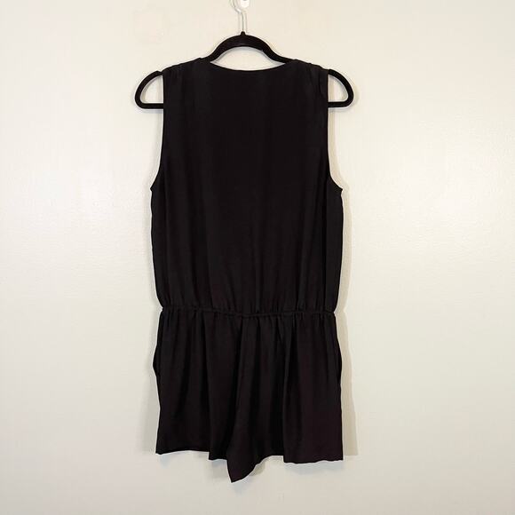 Rebecca Minkoff Romper 10 Black Mara Jumpsuit Short Silk Sleeveless V-Neck NWT - Picture 2 of 11